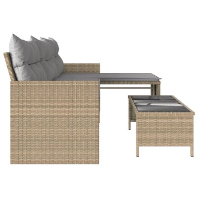 vidaXL Tuinbank met tafel en kussens L-vormig poly rattan beige