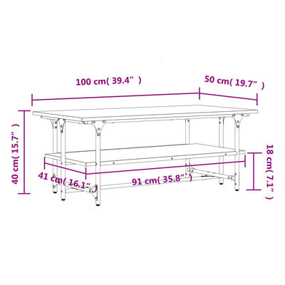 vidaXL Salontafel 100x50x40 cm bewerkt hout bruineiken