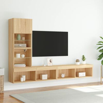 vidaXL 4-delige Tv-wandmeubelset met LED bewerkt hout sonoma eiken