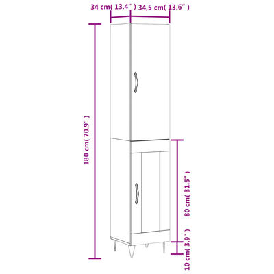 vidaXL Hoge kast 34,5x34x180 cm bewerkt hout gerookt eikenkleurig