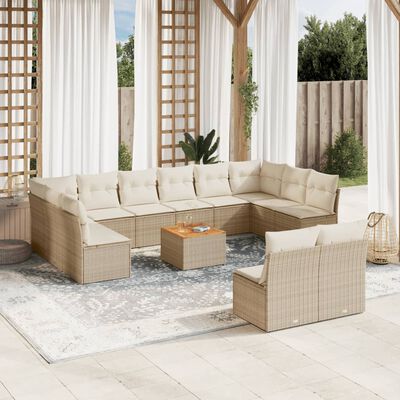 vidaXL 13-delige Loungeset met kussens poly rattan beige