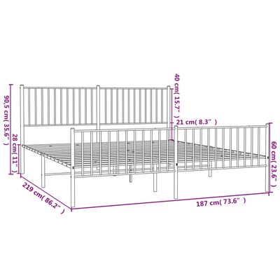 vidaXL Bedframe met hoofd- en voeteneinde metaal wit 183x213 cm