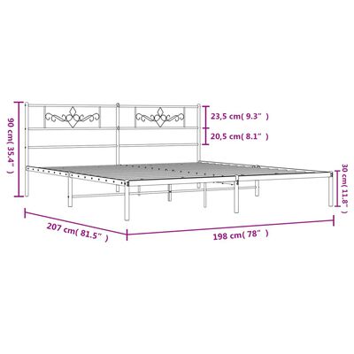 vidaXL Bedframe met hoofdbord metaal zwart 193x203 cm