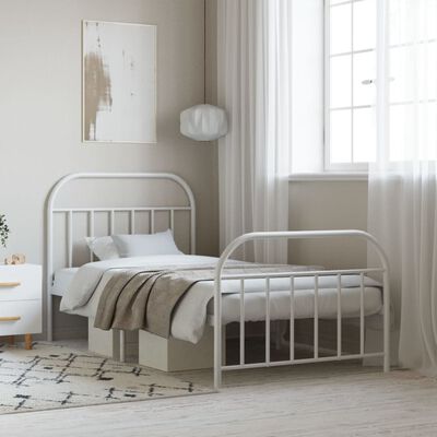 vidaXL Bedframe met hoofd- en voeteneinde metaal wit 100x190 cm