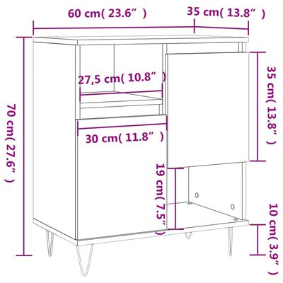 vidaXL Dressoir 60x35x70 cm bewerkt hout grijs sonoma eikenkleurig