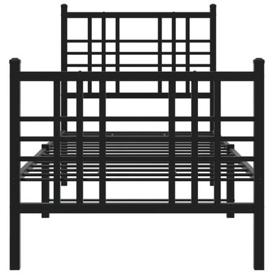 vidaXL Bedframe met hoofd- en voeteneinde metaal zwart 75x190 cm