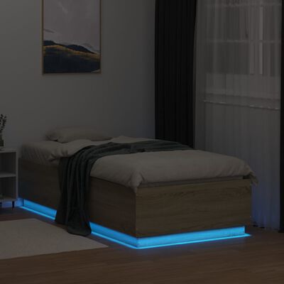 vidaXL Bedframe met LED-verlichting sonoma eikenkleurig 90x190 cm