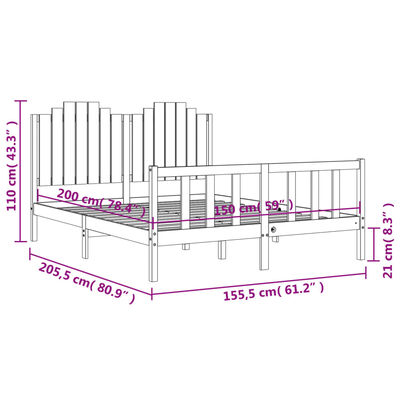 vidaXL Bedframe met hoofdbord massief hout zwart