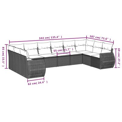 vidaXL 11-delige Loungeset met kussens poly rattan zwart