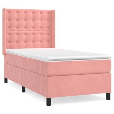 vidaXL Boxspring met matras fluweel roze 100x200 cm