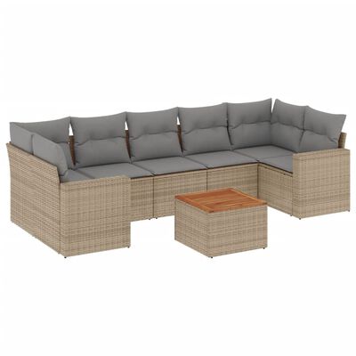 vidaXL 8-delige Loungeset met kussens poly rattan gemengd beige