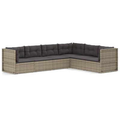 vidaXL 6-delige Loungeset met kussens poly rattan grijs