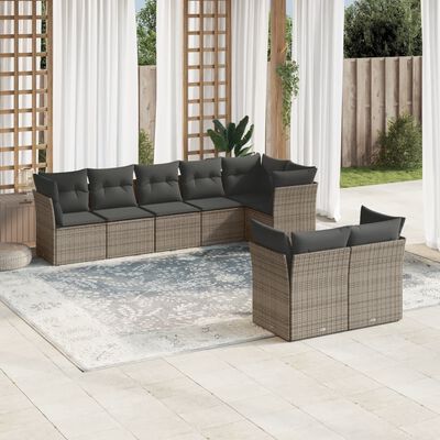 vidaXL 8-delige Loungeset met kussens poly rattan grijs