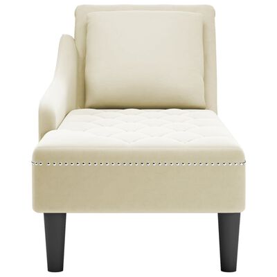 vidaXL Chaise longue met kussen&rechterarmleuning fluweel crèmekleurig