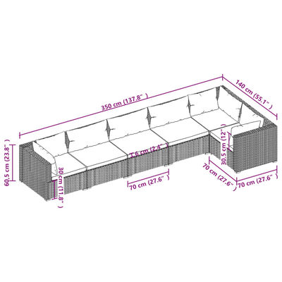 vidaXL 6-delige Loungeset met kussens poly rattan grijs