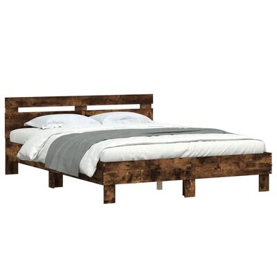 vidaXL Bedframe met hoofdeinde bewerkt hout gerookt eiken 140x190 cm