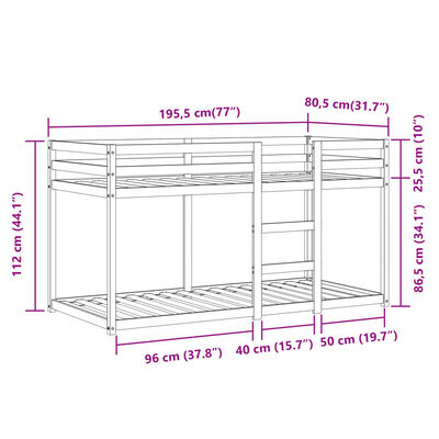 vidaXL Stapelbed met gordijnen 75x190 cm grenenhout wit en zwart