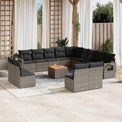 vidaXL 14-delige Loungeset met kussens poly rattan grijs