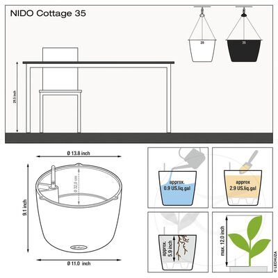 LECHUZA Plantenbak NIDO Cottage 35 ALL-IN-ONE hangend zandbruin