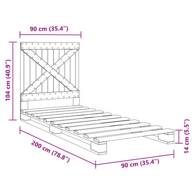 vidaXL Bedframe met hoofdbord massief grenenhout grijs 90x200 cm