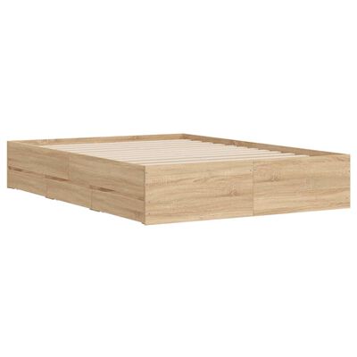 vidaXL Bedframe met lades bewerkt hout sonoma eikenkleurig 135x190 cm