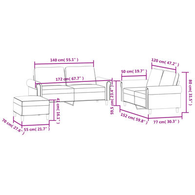 vidaXL 3-delige Loungeset met kussens fluweel donkergrijs