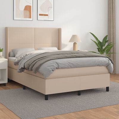 vidaXL Boxspring met matras kunstleer cappuccinokleurig 140x200 cm