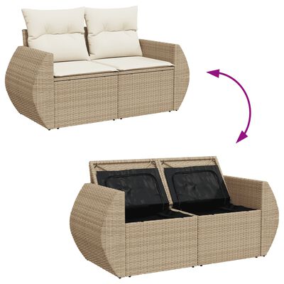 vidaXL 9-delige Loungeset met kussens poly rattan beige