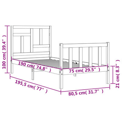 vidaXL Bedframe met hoofdbord massief hout