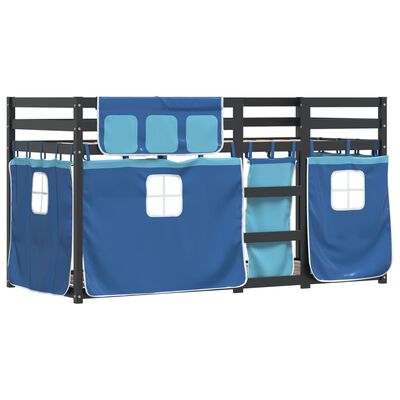 vidaXL Stapelbed met gordijnen 90x200 cm massief grenenhout blauw