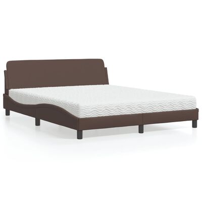 vidaXL Bed met matras kunstleer bruin 160x200 cm