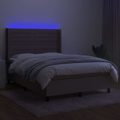 vidaXL Boxspring met matras en LED stof taupe 140x190 cm