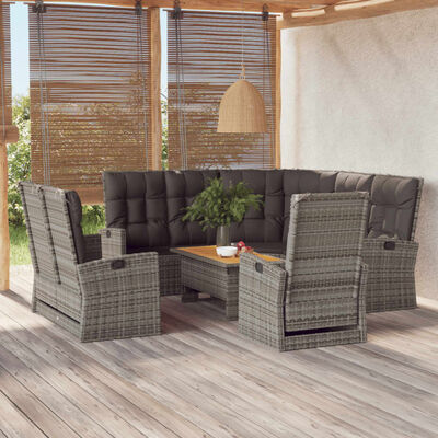 vidaXL 4-delige Loungeset met kussens poly rattan grijs