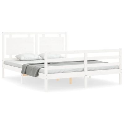 vidaXL Bedframe met hoofdbord massief hout wit