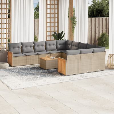 vidaXL 12-delige Loungeset met kussens poly rattan beige