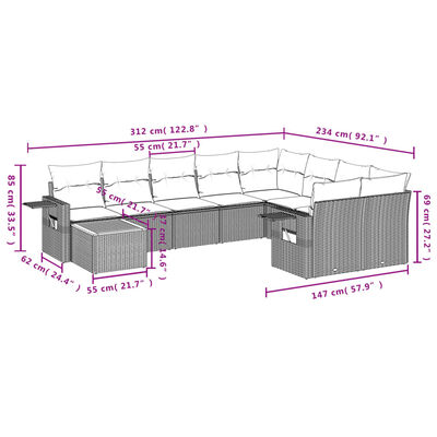 vidaXL 10-delige Loungeset met kussens poly rattan beige