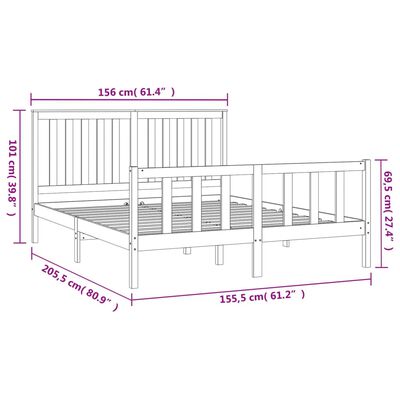 vidaXL Bedframe met hoofdbord massief grenenhout grijs 150x200 cm