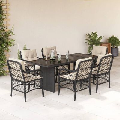 vidaXL 7-delige Tuinset met kussens poly rattan zwart