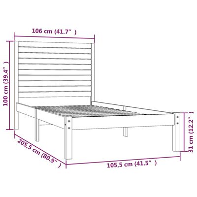 vidaXL Bedframe massief hout wit 100x200 cm