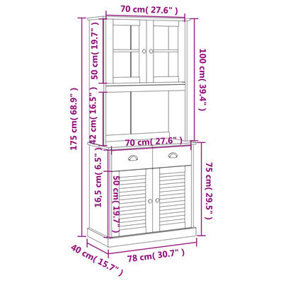 vidaXL Hoge kast VIGO 78x40x175 cm massief grenenhout grijs