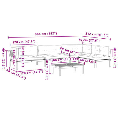 vidaXL 5-delige Loungeset pallet met kussens massief acaciahout