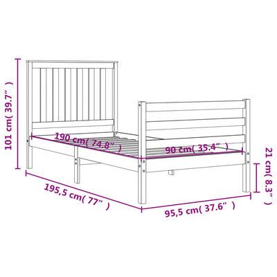 vidaXL Bedframe met hoofdbord massief hout