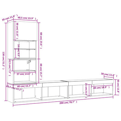 vidaXL 4-delige Tv-wandmeubelset met LED bewerkt hout sonoma eiken