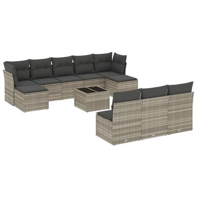 vidaXL 11-delige Loungeset met kussens poly rattan lichtgrijs