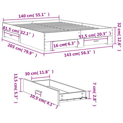 vidaXL Bedframe met lades bewerkt hout sonoma eikenkleurig 140x200 cm