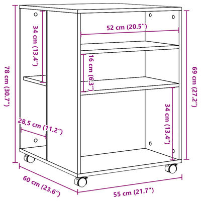 vidaXL Bijzettafel met wieltjes 55x60x78 bewerkt hout wit