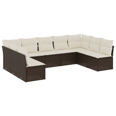 vidaXL 9-delige Loungeset met kussens poly rattan bruin