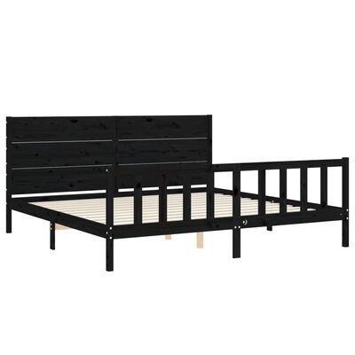 vidaXL Bedframe met hoofdbord massief hout zwart 200x200 cm