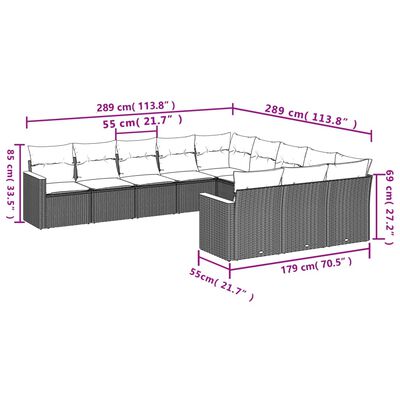 vidaXL 11-delige Tuinset met kussens poly rattan beige