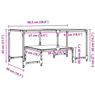 vidaXL Salontafel met transparant glazen blad 98,5x50x45 cm staal